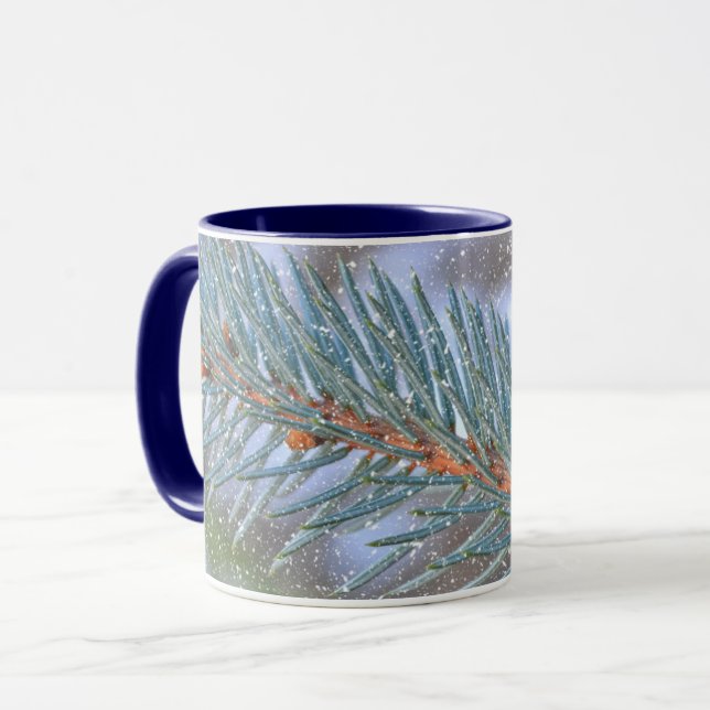 Pine Tree Branch Snow Winter Art Tasse Cup (Vorderseite Links)
