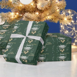 Pine Tree Branches, Balls Grün frohe Weihnachten Geschenkpapier