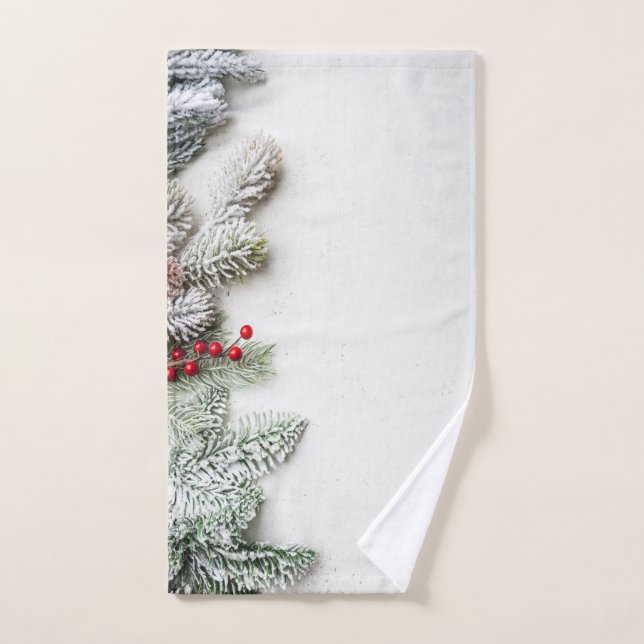 Pine Tree Branches Schnee Weihnachten Badhandtuch Set (Handtuch)