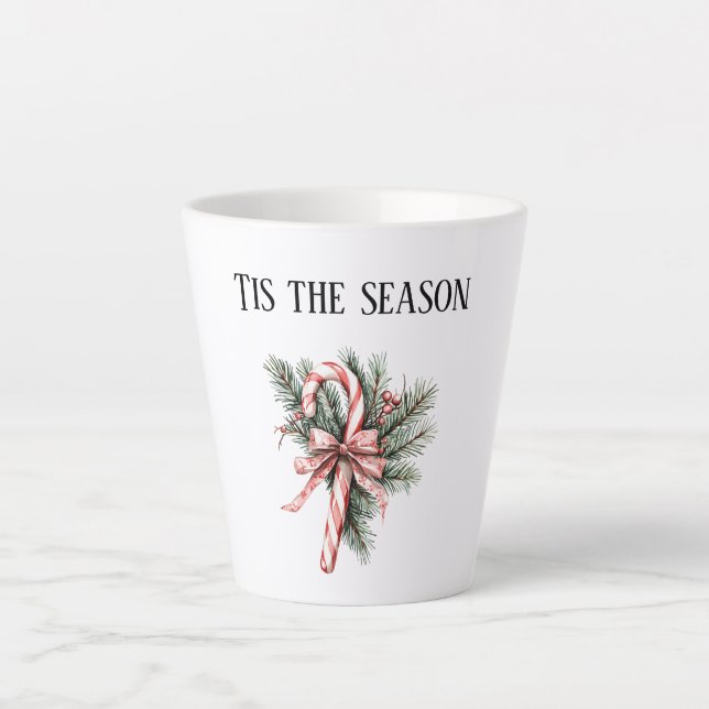 Pine Tree Candy Cane Red Christmas Milchtasse (Vorderseite)
