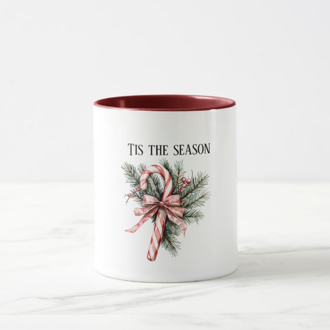 Pine Tree Candy Cane Red Christmas Tasse (Zentrum)