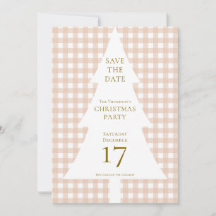 Pine Tree Christmas Cream Gingham Save the Date Einladung