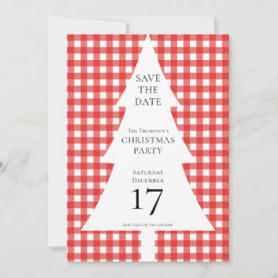 Pine Tree Christmas Red Gingham Save the Date Einladung
