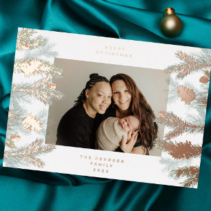 Pine Tree Cones Frohe Weihnachts-Foto ROSE GOLD Folien Feiertagskarte