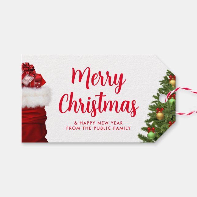Pine Tree Custom Text Template Frohe Weihnachten Geschenkanhänger (Vorderseite (Horizontal))