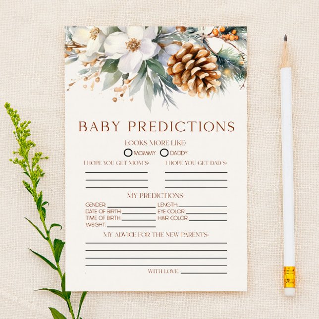 Pine Tree Floral Baby Shower Predictions Spiel (Von Creator hochgeladen)