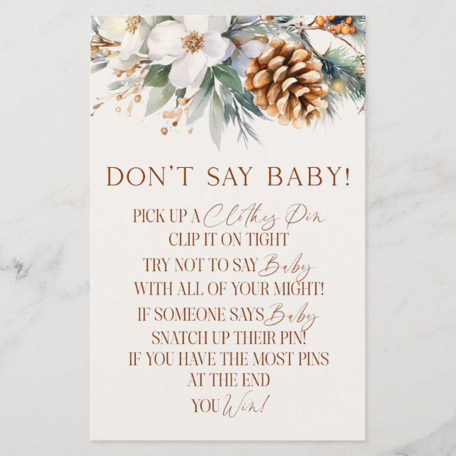 Pine Tree Floral Say Baby Shower Game (Vorderseite)