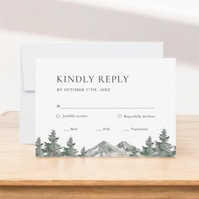 Pine Tree Forest Mountain Wedding RSVP Card Karte (Von Creator hochgeladen)