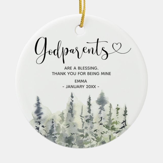 Pine Tree Forest Personalisiert Godeltern Weihnach Keramik Ornament (Vorne)