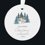 Pine Tree Forest Rentier Unser erstes Weihnachtsfe Ornament<br><div class="desc">Wasserfarbene Rentiere und Pinienwald.</div>