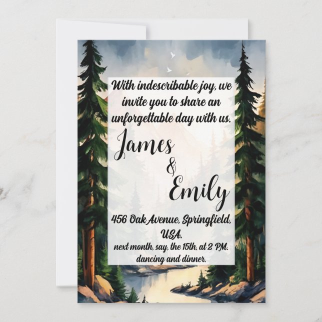 Pine Tree Forest Rustic Wasserfarbe Hochzeit Einladung (Vorderseite)