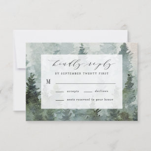 Pine Tree Forest Rustic Wasserfarbe Hochzeit RSVP Karte