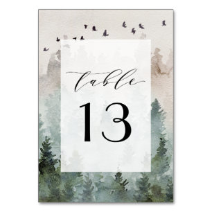 Pine Tree Forest Rustic Wasserfarbe Hochzeit Tischnummer