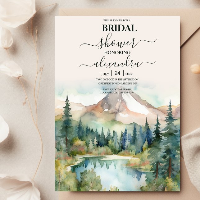 Pine Tree Forest Rustic Watercolor Themed Bridal Einladung (Von Creator hochgeladen)