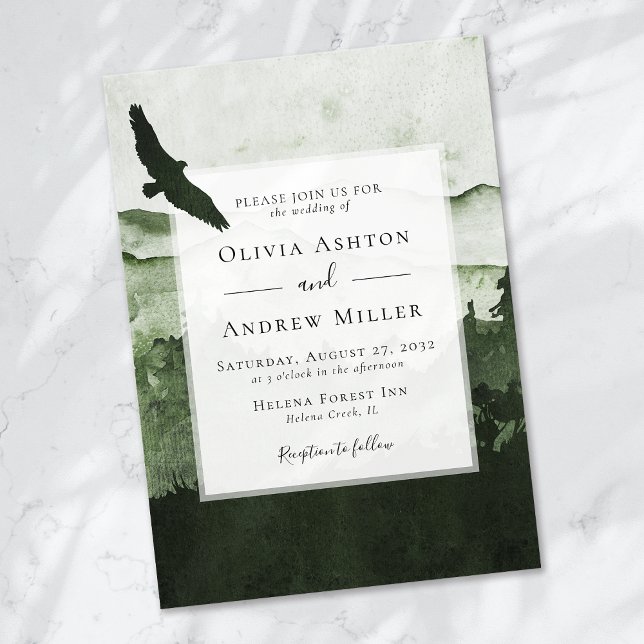 Pine Tree Forest Rustikale Hochzeit mit Wasserfarb Einladung (Von Creator hochgeladen)