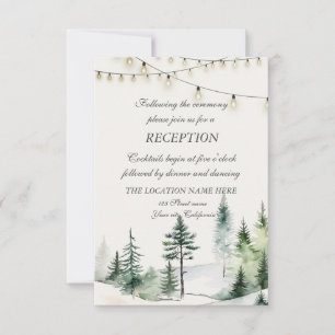 Pine Tree Forest, String Lights Hochzeitsempfang Einladung