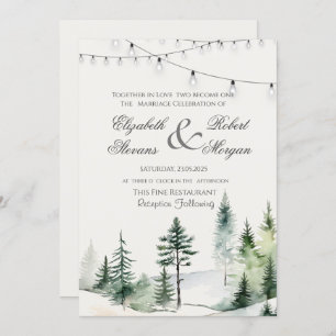 Pine Tree Forest, String Lights Wedding Einladung