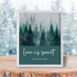 Pine Tree Forest Watercolor Grüne Liebe ist süß Poster