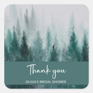 Pine Tree Forest Watercolor Grünes Brautparty Quadratischer Aufkleber