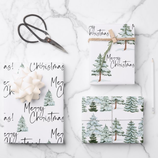 Pine Tree Frohe Weihnachten Geschenkpapier Set (Vorderseite)