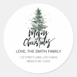 Pine Tree Frohe Weihnachtsferien Rücksendeadresse Runder Aufkleber