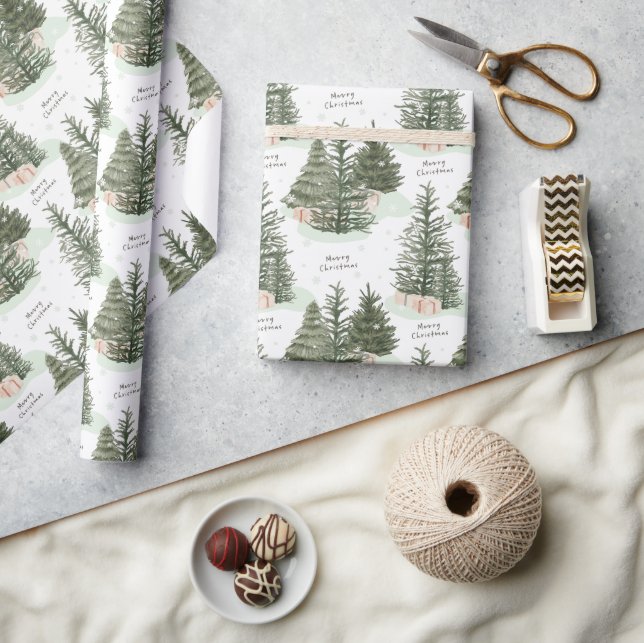 Pine Tree Frohe Weihnachtsgeschenk Geschenkpapier (Kunsthandwerk)