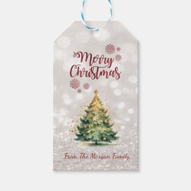 Pine Tree, Glittery Bokeh Holiday Geschenkanhänger (Vorderseite)