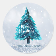 Pine Tree Merry Christmas Blue Holiday