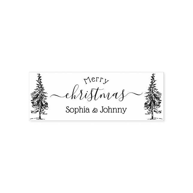 Pine-tree Merry Christmas Script-Individuelle Name Permastempel (Design)