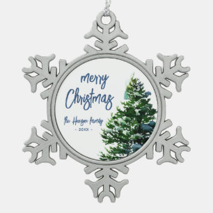 Pine Tree mit Schneeflocken Schneeflocken Zinn-Ornament