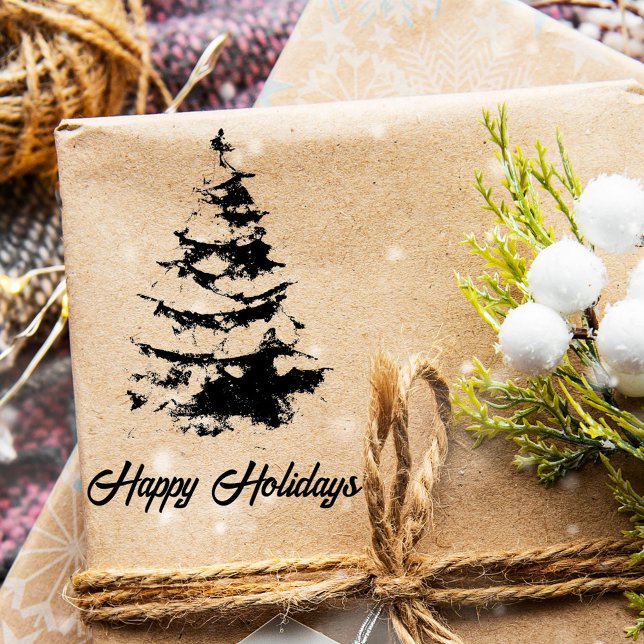 Pine Tree mit Snow Script Happy Holiday Weihnachte Gummistempel (Von Creator hochgeladen)