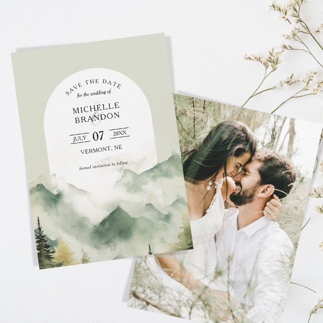 Pine Tree Mountain - Nature Adventure Foto Save The Date (boho mountain woodland wedding)