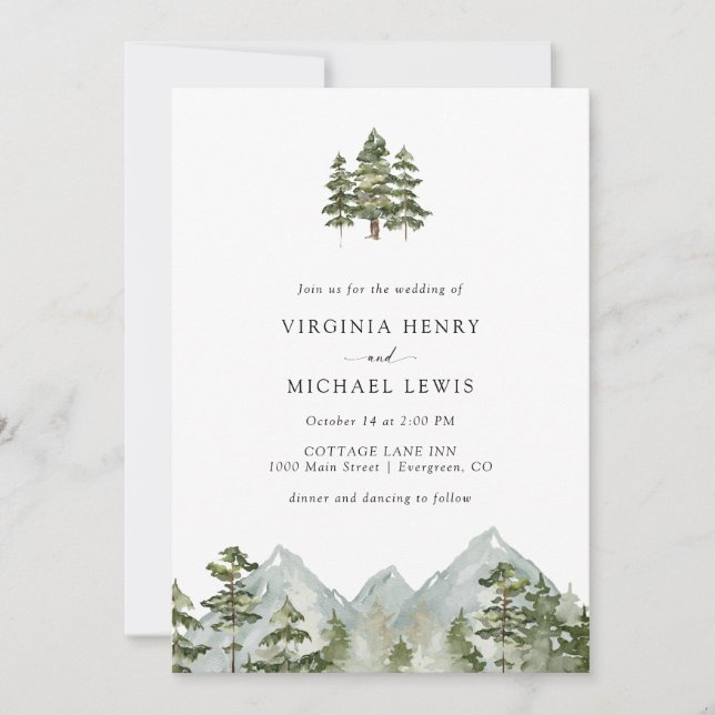 Pine Tree Mountain Wedding Einladung (Vorderseite)