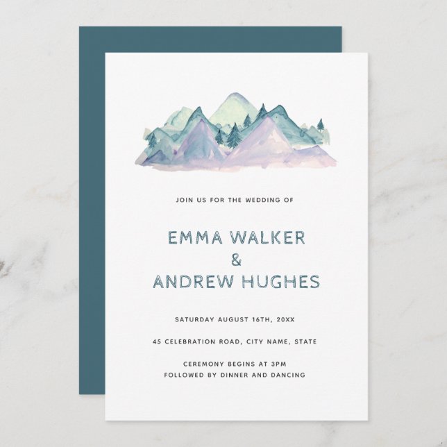 Pine Tree Mountains Natur Wald Grüne Hochzeit Einladung (Vorne/Hinten)