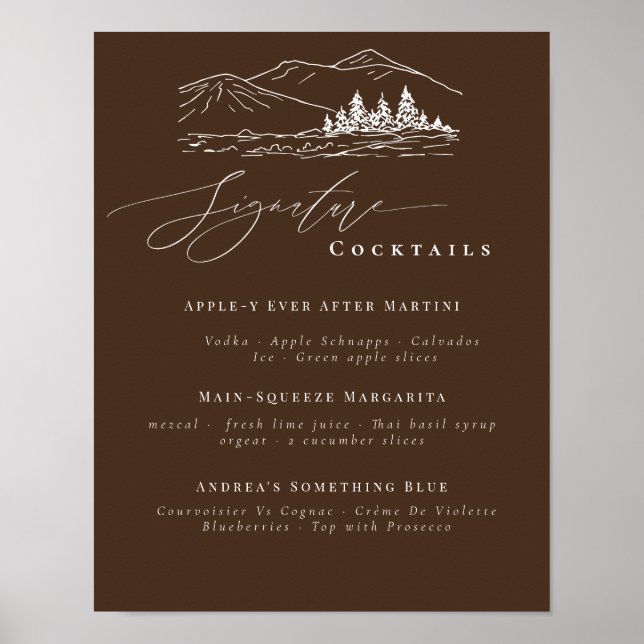 Pine Tree Mountains Signature Drinks Bar Menu Poster (Vorne)