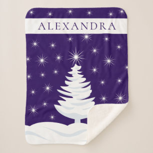 Pine Tree Night Sky Stars Monogram Sherpa Blanket Sherpadecke