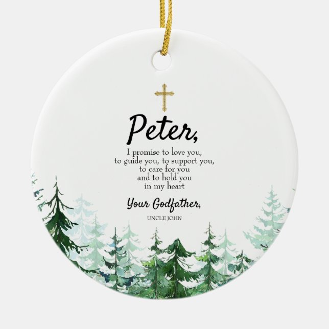Pine Tree Personalisiertes Versprechen an Godchild Keramik Ornament (Vorne)