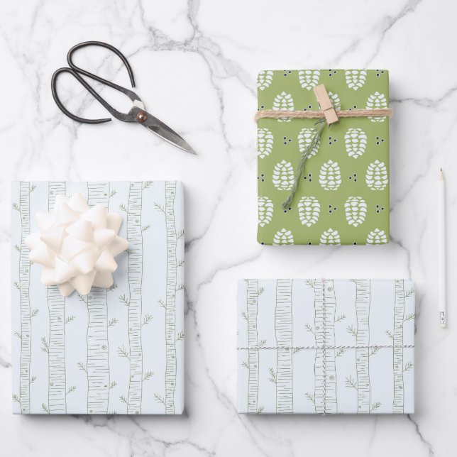 Pine Tree & Pine Cone Gift Wrap Set Geschenkpapier Set (Vorderseite)