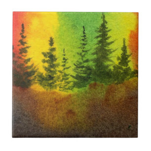 Pine Tree Rainbow Sky Morning Nature Tile Fliese