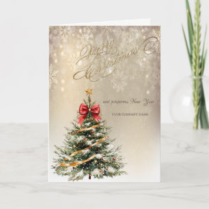 Pine Tree, Red Bow, Schneeflocken Urlaub Feiertagskarte