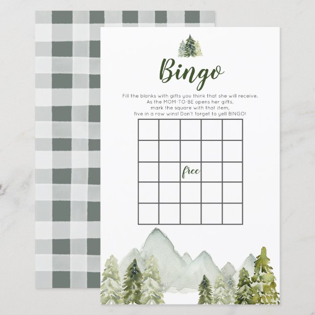 Pine Tree Rustic Adventure Bingo Games Baby Dusche (Vorne/Hinten)