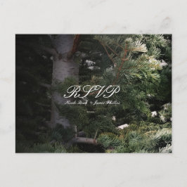Pine Tree Rustic Forest Woods Wedding RSVP Einladungspostkarte