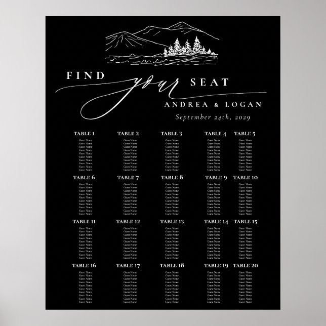 Pine Tree Rustic Mountains Hochzeitsdiagramm Poster (Vorne)