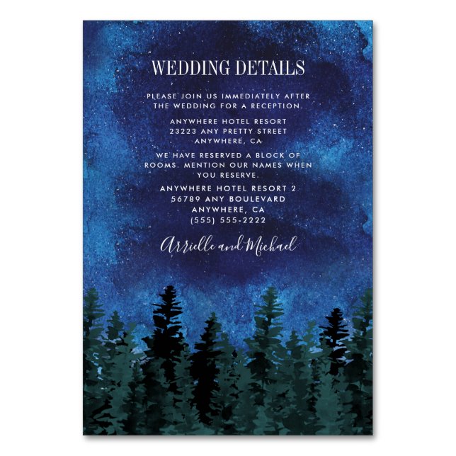 Pine Tree Rustic Wedding Cards Tischnummer (Vorderseite)