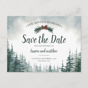 Pine Tree Rustic Wedding Save the Date Postcard Postkarte