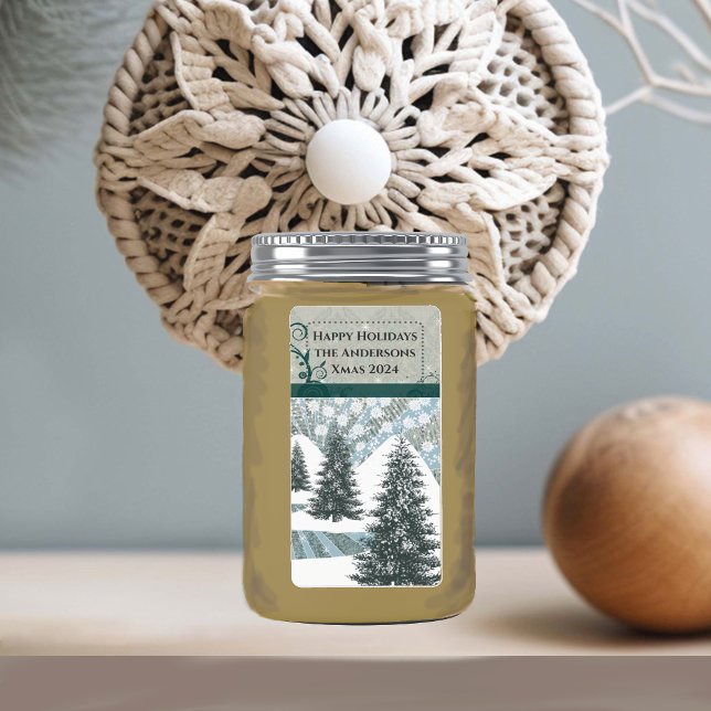 Pine Tree Snow Gray Damask Rücksendeadresse (Von Creator hochgeladen)