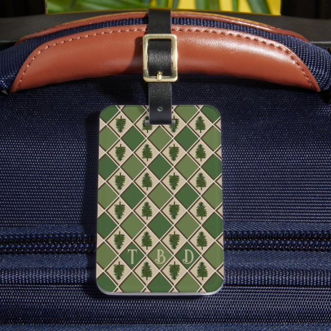 Pine Tree und Harlequin Luggage Tag Gepäckanhänger (Vorderseite Insitu 2)
