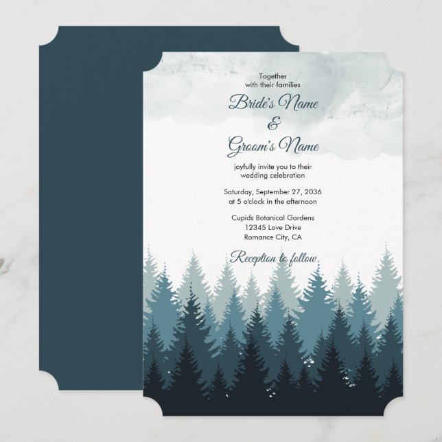 Pine Tree Watercolor Forest Rustikale Hochzeit Einladung (Vorne/Hinten)