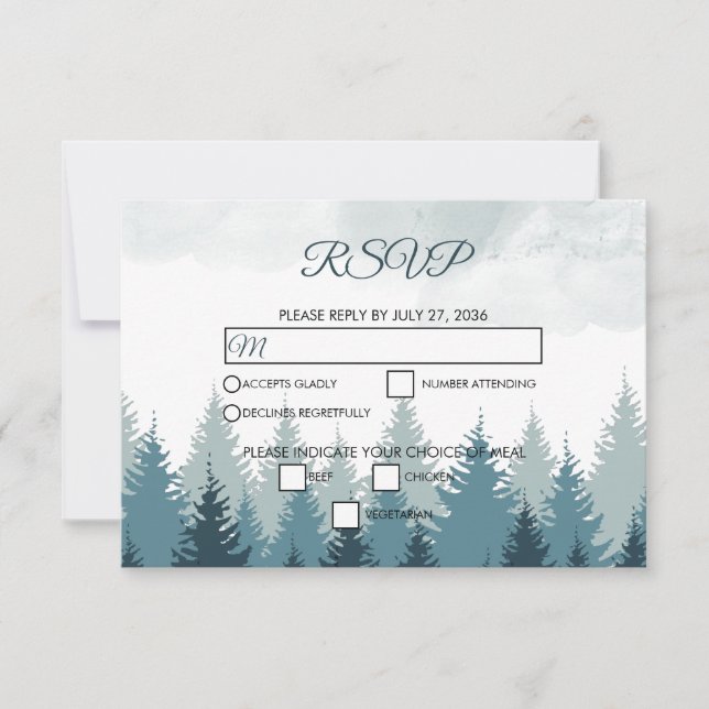 Pine Tree Watercolor Forest Rustikale Hochzeit RSVP Karte (Vorderseite)