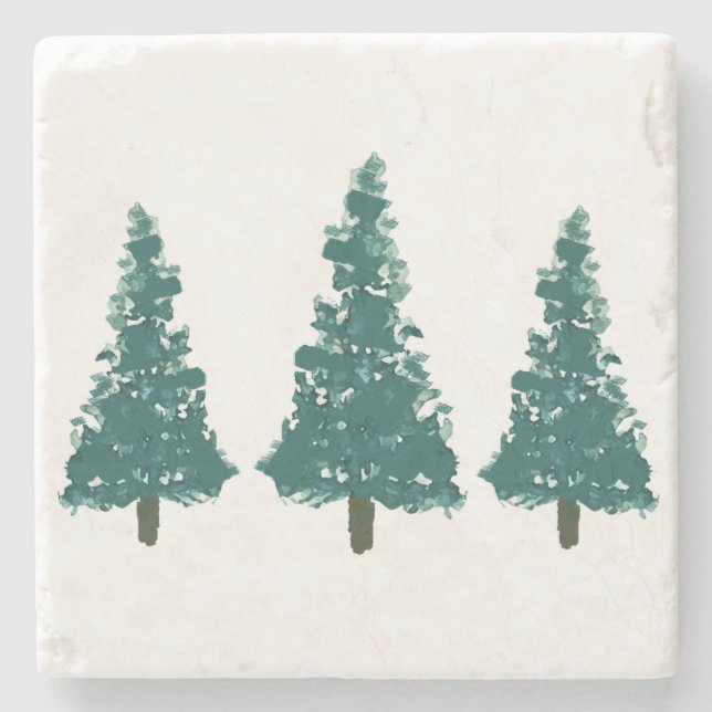 Pine Tree Watercolor Marble Stone Untersetzer (Vorderseite)